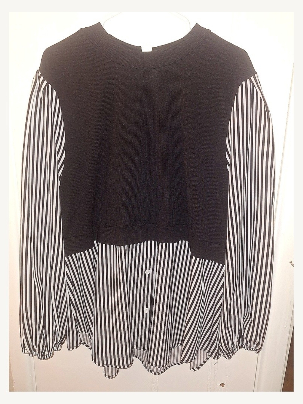 SHEIN Black and White Striped Layered Blouse